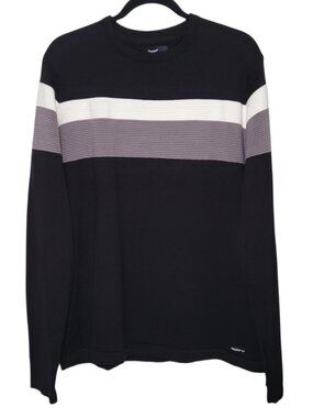 Threadbare Mens Black Striped Crew Neck Knit Sweater XL Academia Preppy NEW